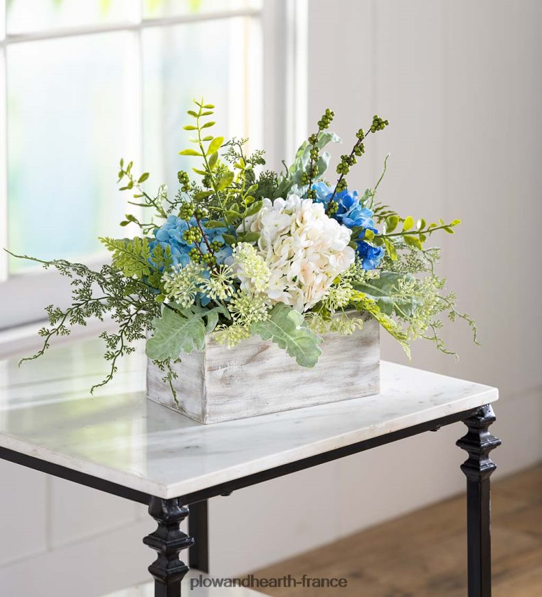 Arrangement floral artificiel d'hortensia et de fougère dans un récipient blanchi à la chaux Plow & Hearth 8642F62450 articles ménagers