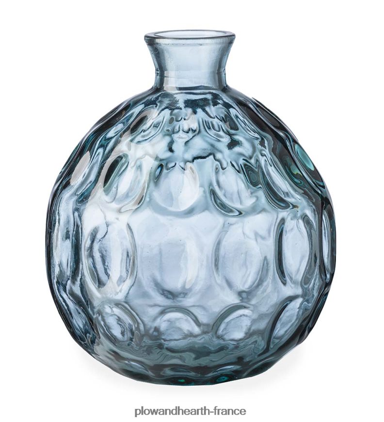 Vase rond en verre alvéolé recyclé dune, 7,5 h - bleu Plow & Hearth 8642F62422 articles ménagers