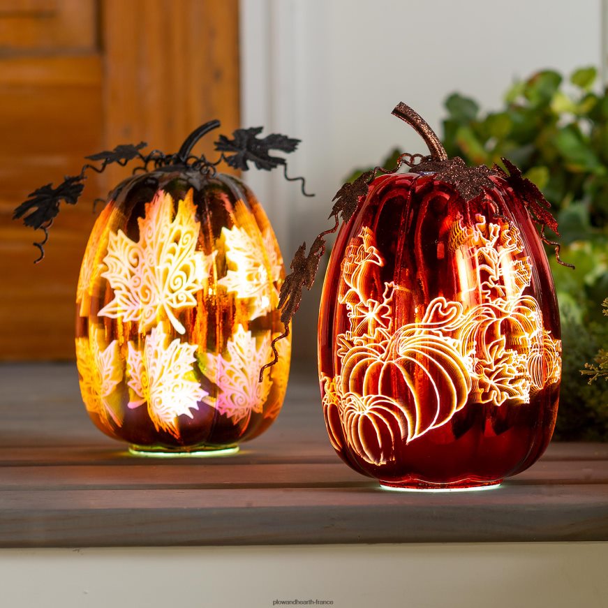 accent d'Halloween citrouille éclairée en verre au mercure - toile d'araignée bleue Plow & Hearth 8642F62411 articles ménagers