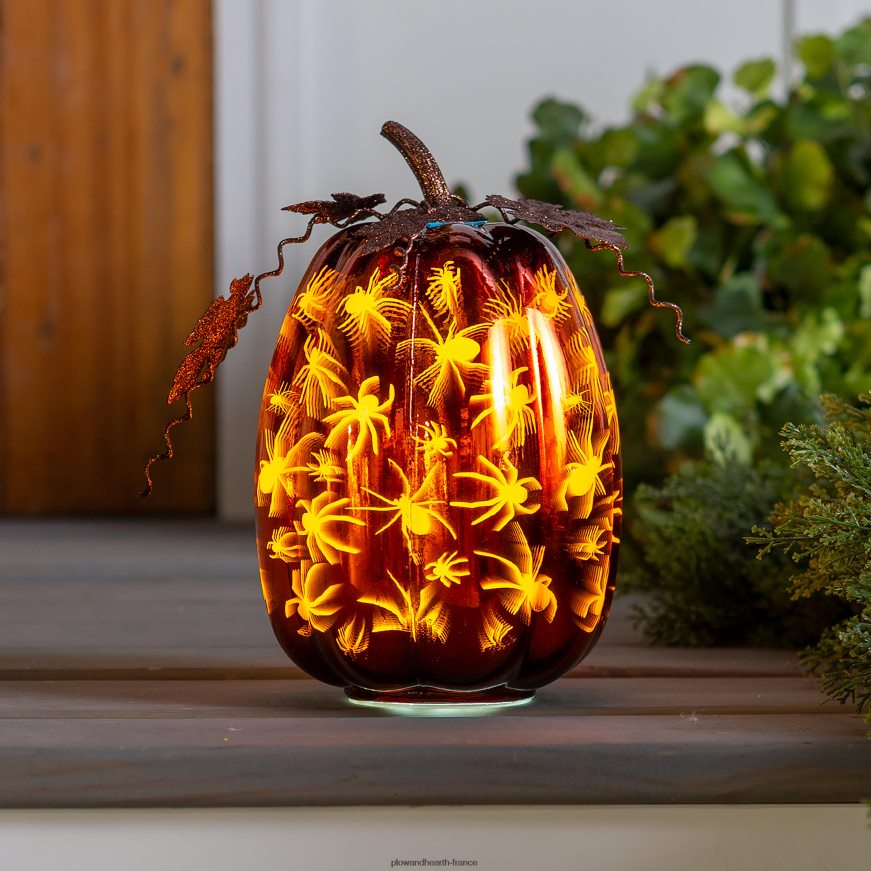 accent d'Halloween citrouille éclairée en verre au mercure - toile d'araignée bleue Plow & Hearth 8642F62411 articles ménagers