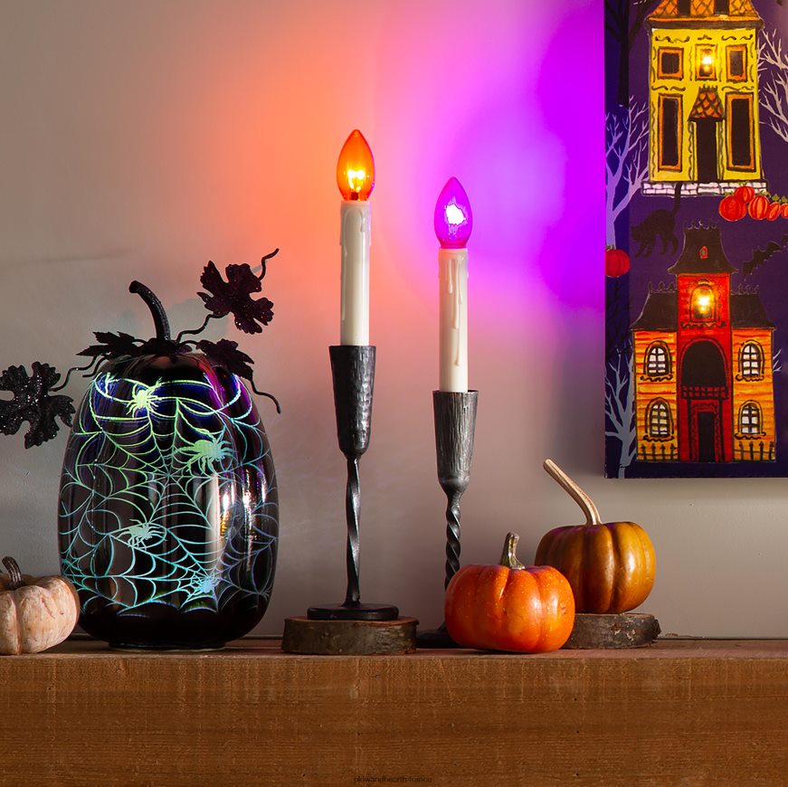 accent d'Halloween citrouille éclairée en verre au mercure - toile d'araignée bleue Plow & Hearth 8642F62411 articles ménagers