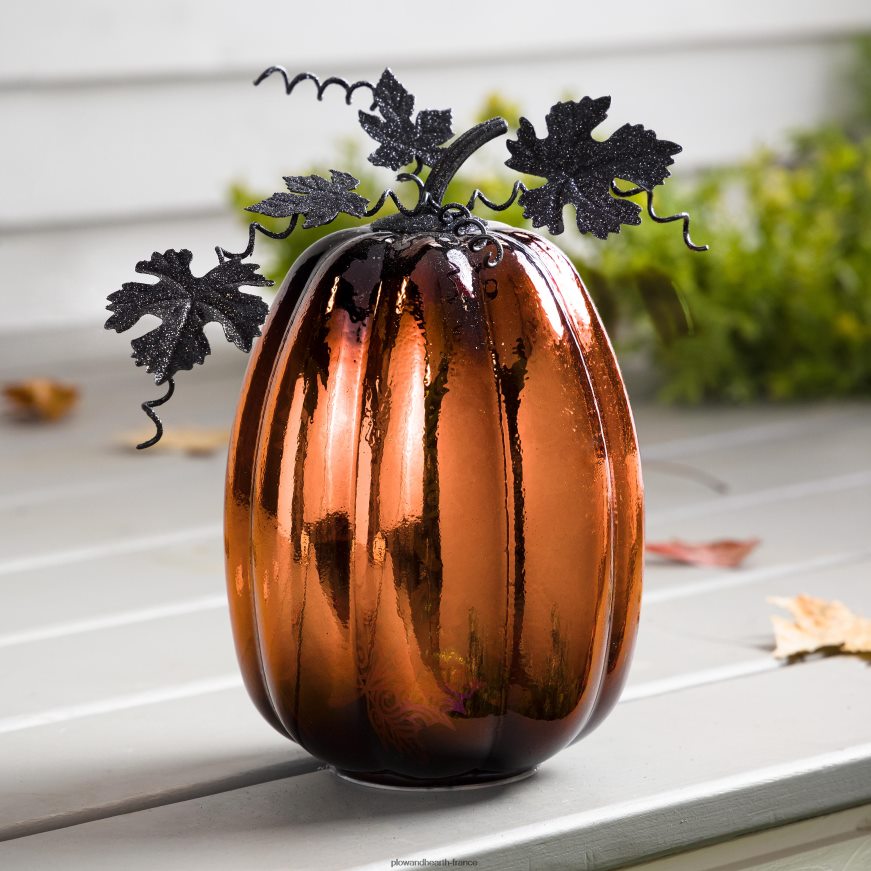 accent d'Halloween citrouille éclairée en verre au mercure - toile d'araignée bleue Plow & Hearth 8642F62411 articles ménagers
