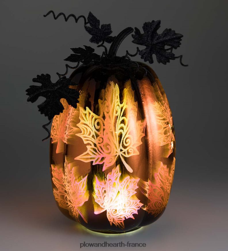 accent d'Halloween citrouille éclairée en verre au mercure - toile d'araignée bleue Plow & Hearth 8642F62411 articles ménagers