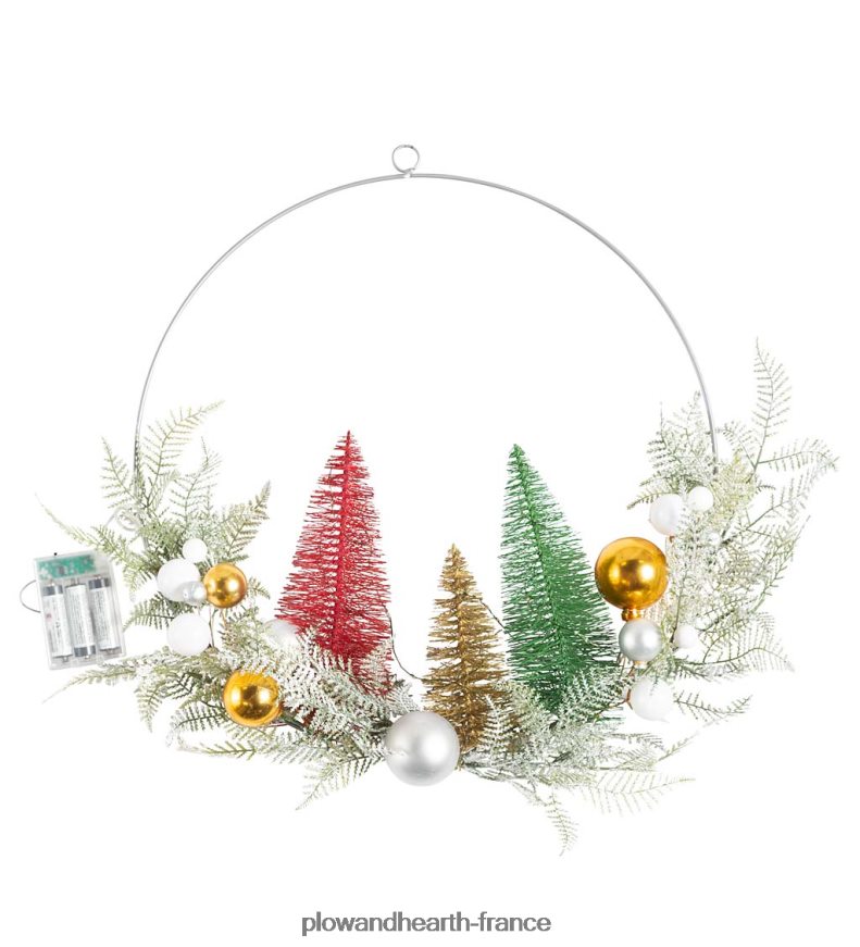 couronne de vacances éclairée avec des arbres à brosses à bouteilles Plow & Hearth 8642F61700 articles ménagers