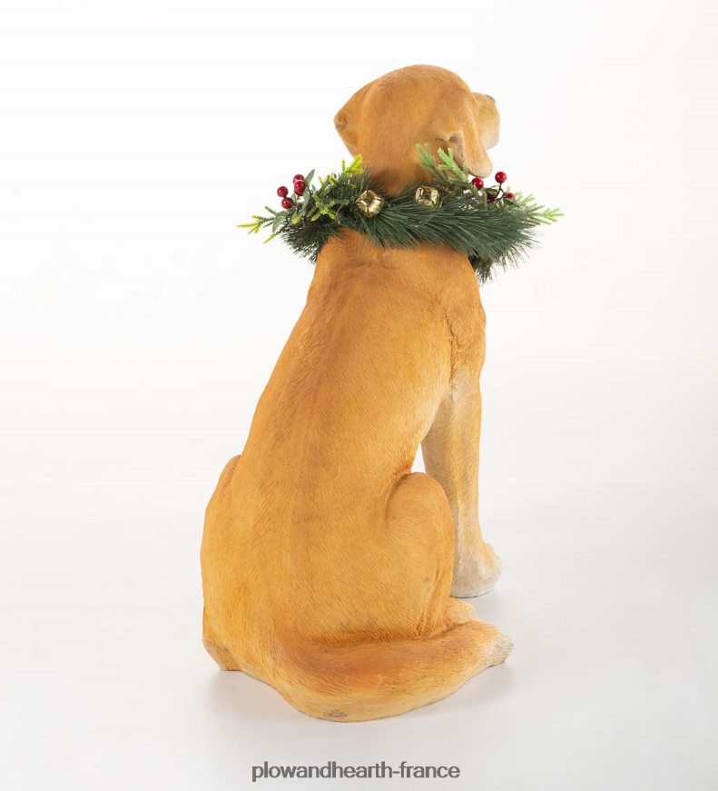 statue du labrador jaune avec couronne de vacances éclairée amovible Plow & Hearth 8642F61693 articles ménagers