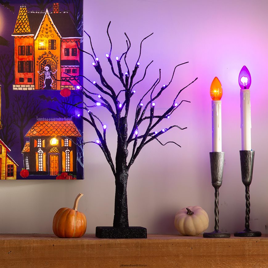 Arbre d'Halloween de table avec lumières LED violettes Plow & Hearth 8642F61561 articles ménagers