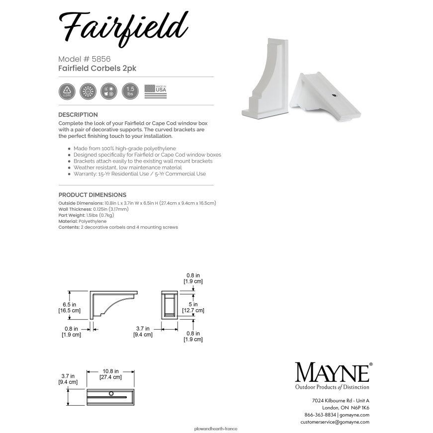 Corbeaux de jardinière Lexington, lot de 2 - blanc Plow & Hearth 8642F61591 articles ménagers