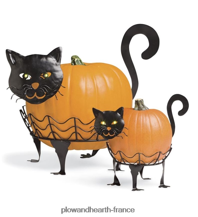 porte-citrouilles chat d'Halloween avec yeux LED verts, lot de 2 - chat Plow & Hearth 8642F61480 articles ménagers