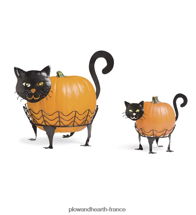 porte-citrouilles chat d'Halloween avec yeux LED verts, lot de 2 - chat Plow & Hearth 8642F61480 articles ménagers