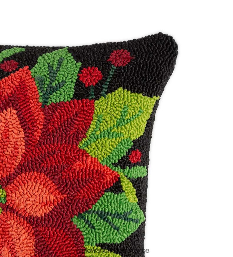coussin décoratif à poinsettia en polypropylène crocheté intérieur/extérieur Plow & Hearth 8642F61219 articles ménagers