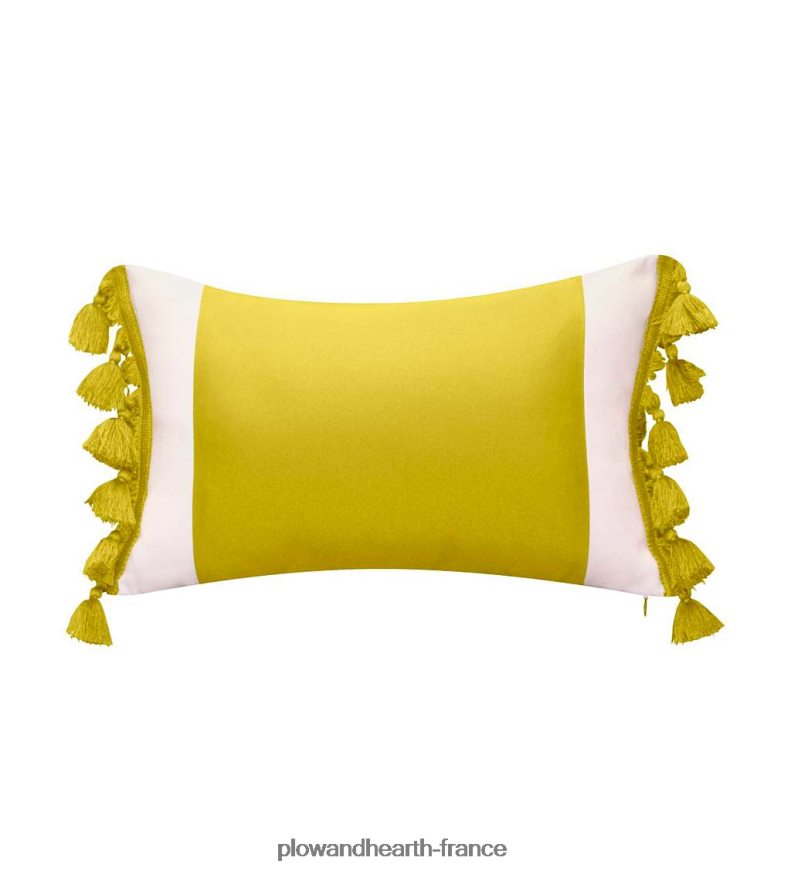 coussin lombaire à pampilles color block intérieur/extérieur - citron Plow & Hearth 8642F61248 articles ménagers