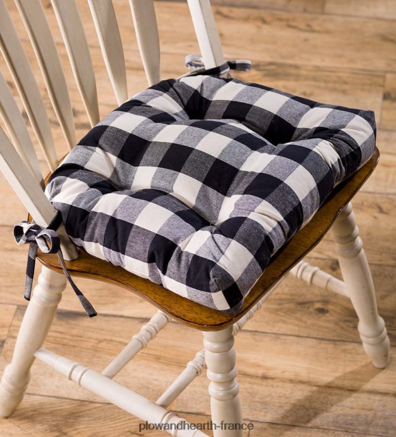 Coussin de chaise touffeté réversible à carreaux de buffle avec attaches - bordeaux Plow & Hearth 8642F62097 articles ménagers