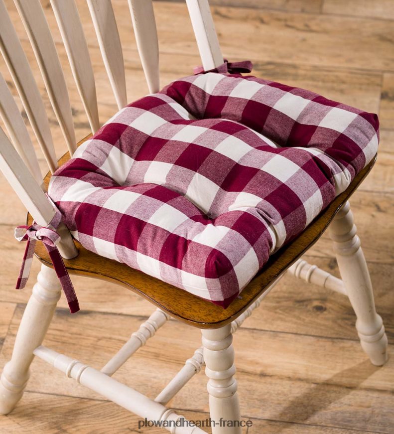 Coussin de chaise touffeté réversible à carreaux de buffle avec attaches - bordeaux Plow & Hearth 8642F62097 articles ménagers