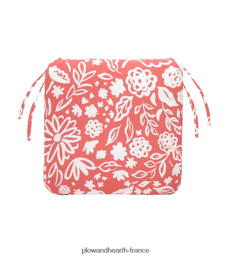 coussin de chaise classique en polyester avec attaches, 19 1/2 x 19 x 3 - blush croquis floral Plow & Hearth 8642F61194 articles ménagers