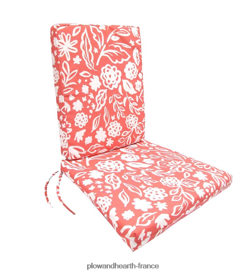 coussin de chaise classique en polyester avec attaches, assise 19 x 17 x 2 1/2 ; dos 19 x 19 x 2 1/2 - blush croquis floral Plow & Hearth 8642F61190 articles ménagers