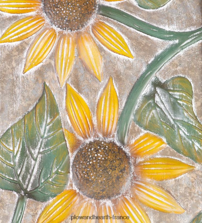 décoration murale en métal gaufré tournesol avec cadre en bois Plow & Hearth 8642F62344 articles ménagers