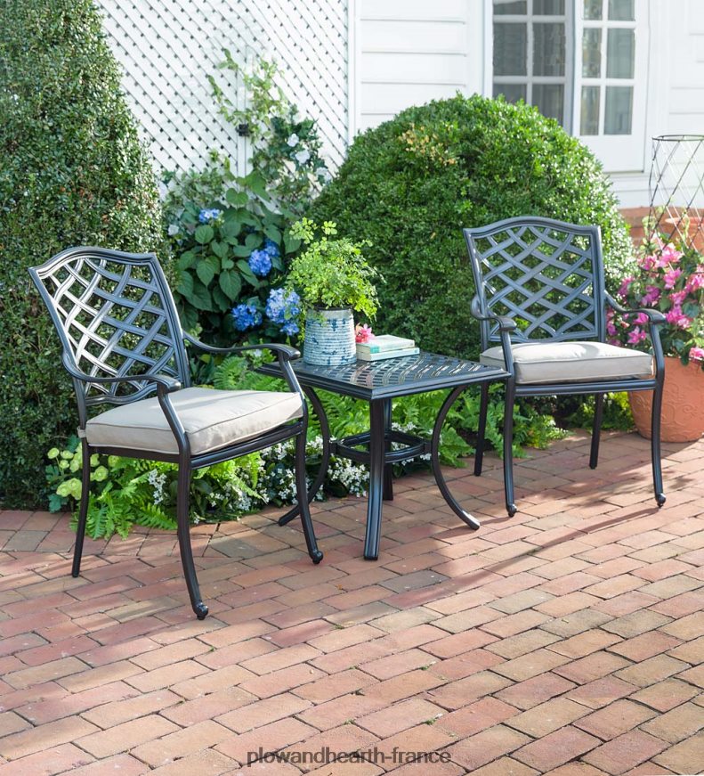 Ensemble de sièges d'extérieur 3 pièces en aluminium moulé Park Grove avec coussins Plow & Hearth 8642F61139 articles ménagers