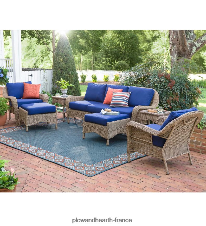 Prospect Hill Outdoor Wicker Deep Seat Ottoman avec coussin - Bois flotté avec coussin vert forêt Plow & Hearth 8642F61112 articles ménagers