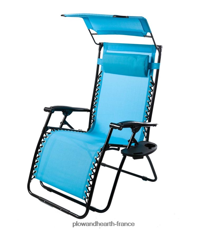 chaise de luxe zéro gravité avec auvent, table et porte-gobelet - feuille Plow & Hearth 8642F61101 articles ménagers