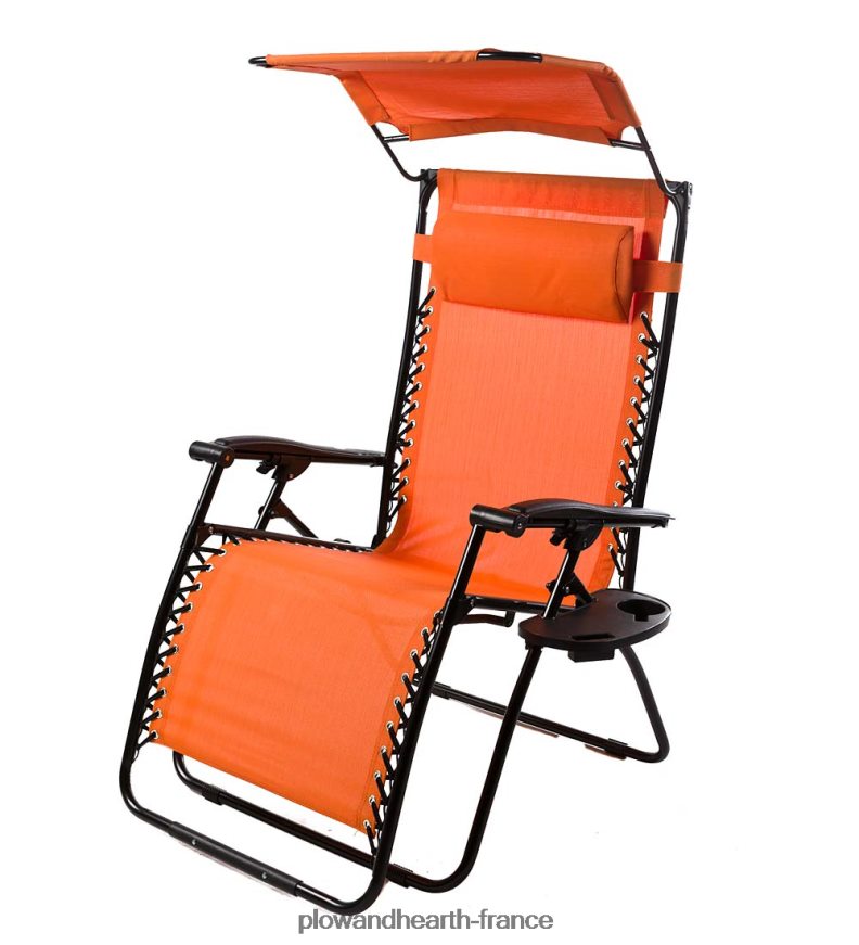 chaise de luxe zéro gravité avec auvent, table et porte-gobelet - feuille Plow & Hearth 8642F61101 articles ménagers