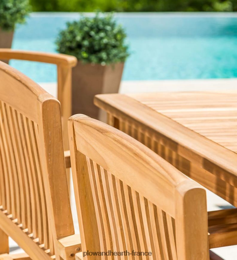 ensemble de salle à manger en teck, ensemble 7 pièces Plow & Hearth 8642F61103 articles ménagers