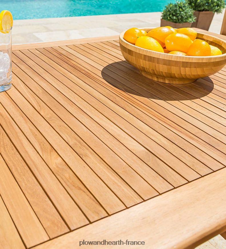 ensemble de salle à manger en teck, ensemble 7 pièces Plow & Hearth 8642F61103 articles ménagers