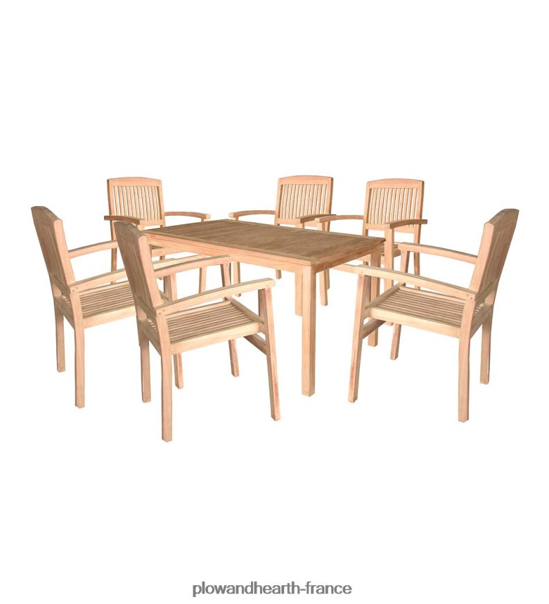 ensemble de salle à manger en teck, ensemble 7 pièces Plow & Hearth 8642F61103 articles ménagers