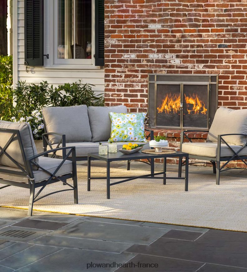 sièges de patio extérieurs en fonte d'aluminium arlington avec coussins, ensemble de 4 pièces Plow & Hearth 8642F61140 articles ménagers