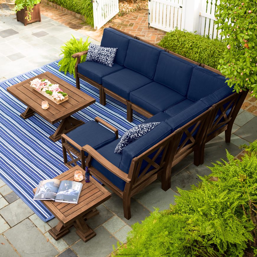 sièges sectionnels d'extérieur en eucalyptus Claremont avec coussins Plow & Hearth 8642F61122 articles ménagers