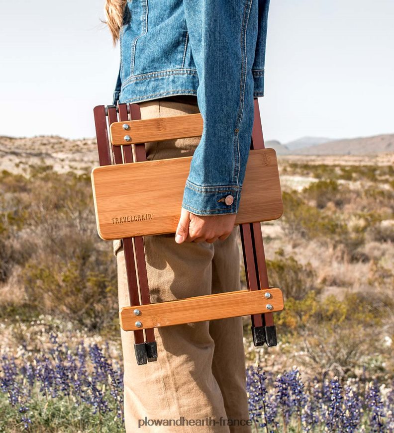 table d'appoint de camp pliante en bambou avec porte-verre à vin - bambou/bronze Plow & Hearth 8642F61176 articles ménagers