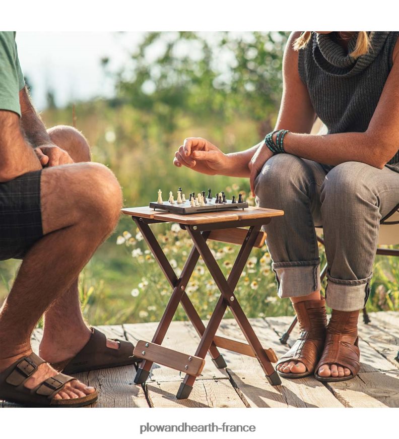 table d'appoint de camp pliante en bambou avec porte-verre à vin - bambou/bronze Plow & Hearth 8642F61176 articles ménagers