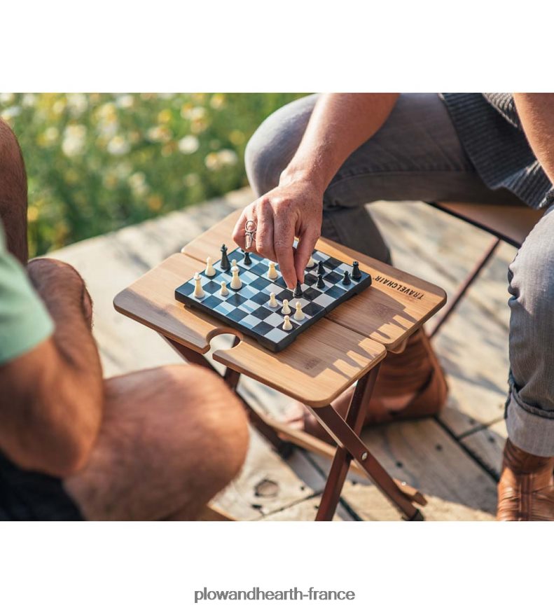 table d'appoint de camp pliante en bambou avec porte-verre à vin - bambou/bronze Plow & Hearth 8642F61176 articles ménagers