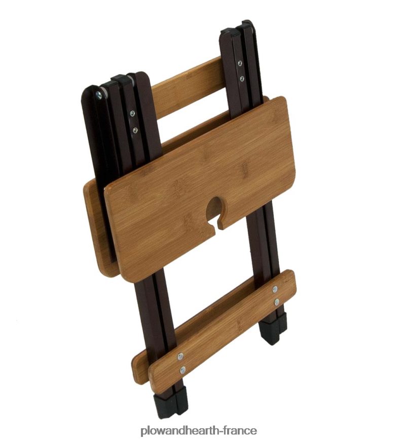 table d'appoint de camp pliante en bambou avec porte-verre à vin - bambou/bronze Plow & Hearth 8642F61176 articles ménagers