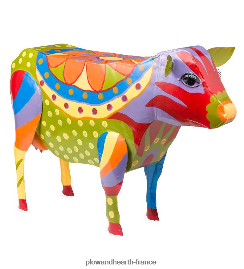 table d'appoint en métal de vache d'art populaire peint coloré à la main Plow & Hearth 8642F61111 articles ménagers