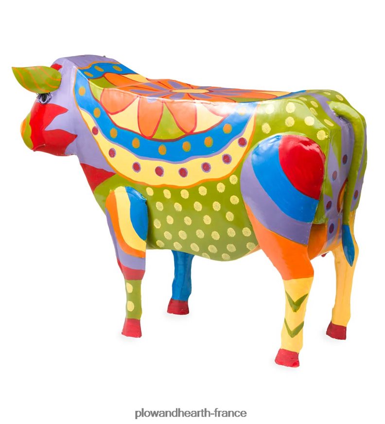 table d'appoint en métal de vache d'art populaire peint coloré à la main Plow & Hearth 8642F61111 articles ménagers