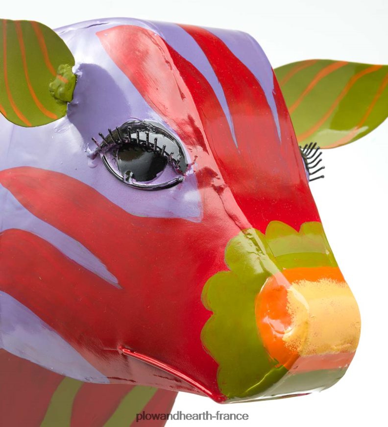 table d'appoint en métal de vache d'art populaire peint coloré à la main Plow & Hearth 8642F61111 articles ménagers