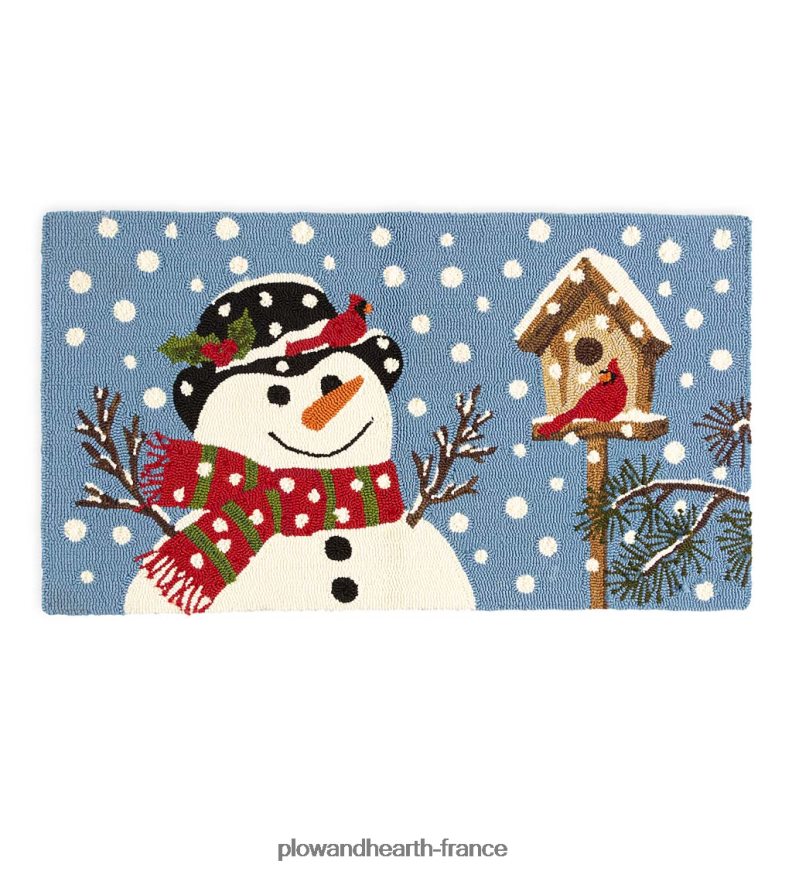Tapis décoratif en polypropylène crocheté bonhomme de neige et nichoir intérieur/extérieur Plow & Hearth 8642F61278 articles ménagers