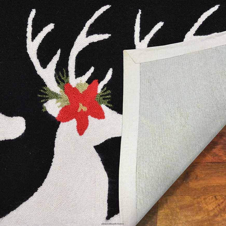 tapis décoratif de renne poinsettia crocheté à la main pour intérieur/extérieur Plow & Hearth 8642F61330 articles ménagers