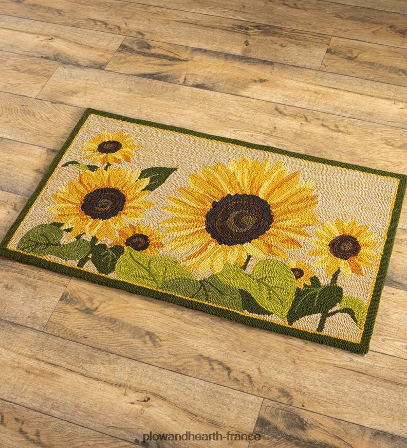 tapis décoratif en polypropylène crocheté tournesol intérieur/extérieur Plow & Hearth 8642F61385 articles ménagers