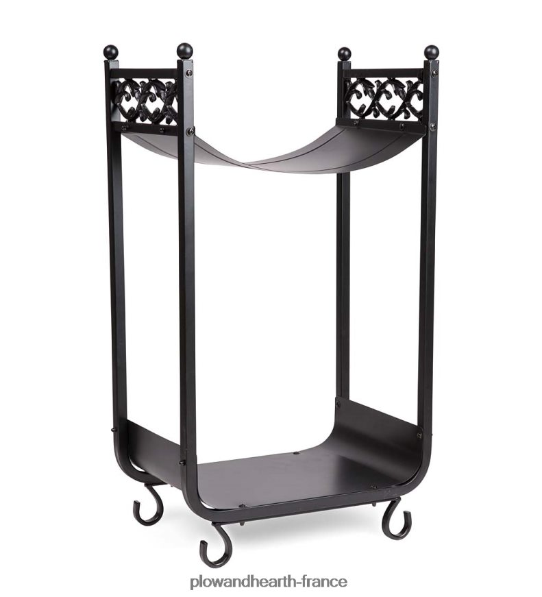 support à bûches compact, en fonte avec motif à volutes - noir Plow & Hearth 8642F62961 accessoires