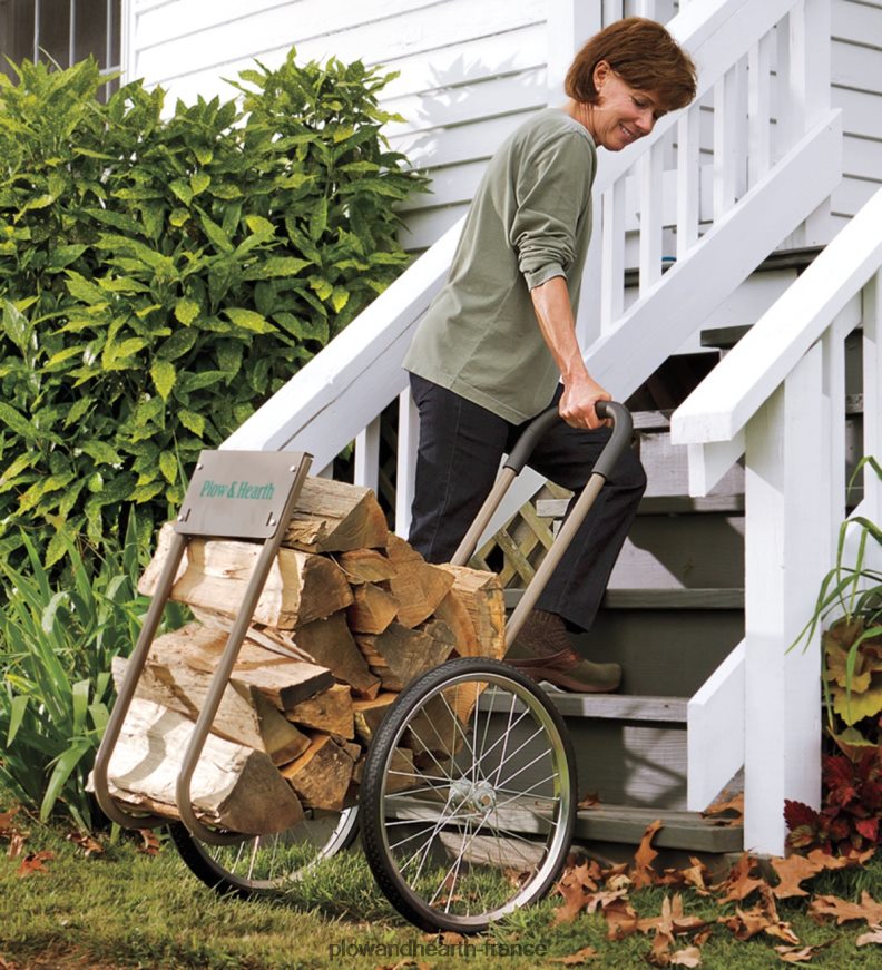 chariot à bois roulant, en acier robuste avec de grandes roues Plow & Hearth 8642F63209 accessoires