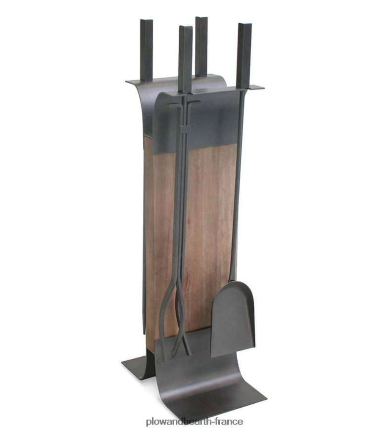 Stanton 4 pièces. ensemble d'outils de cheminée avec support en bois - fer Plow & Hearth 8642F62775 cheminée
