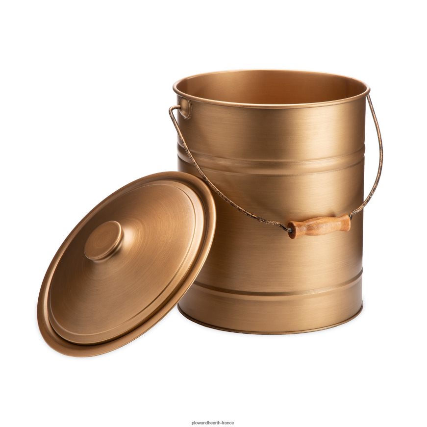 Seau à cendres galvanisé de luxe avec poignée, couvercle et fond double couche - noir anthracite Plow & Hearth 8642F62824 cheminée