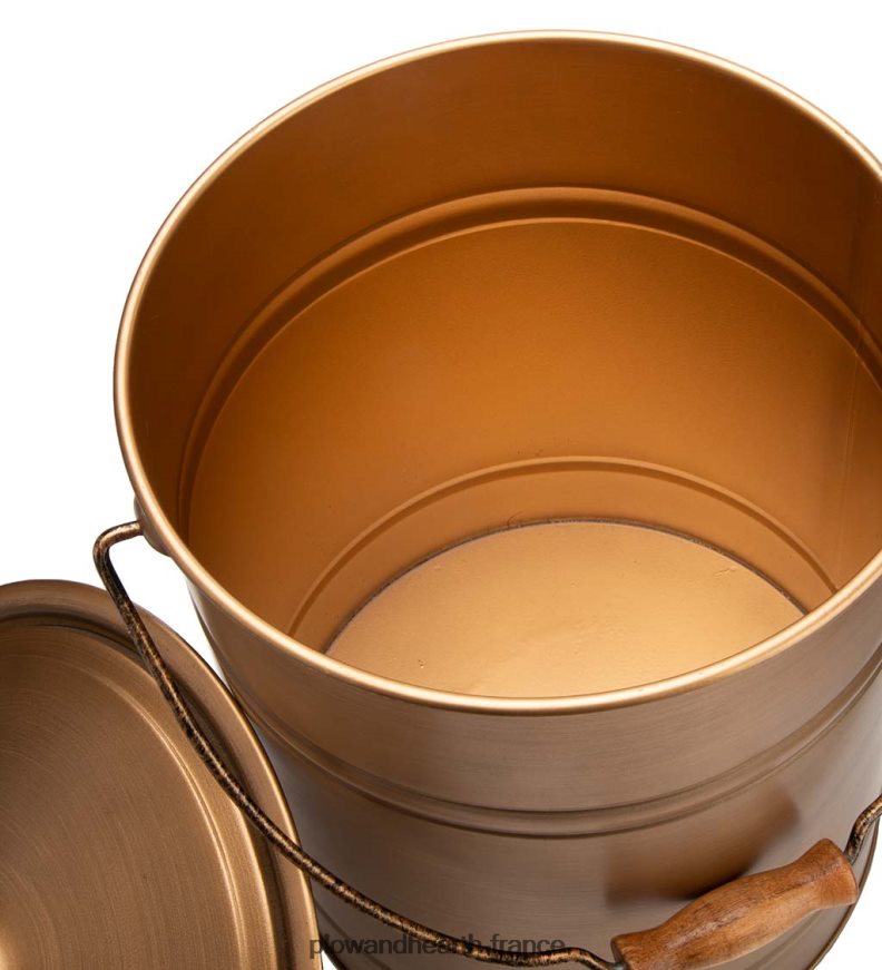 Seau à cendres galvanisé de luxe avec poignée, couvercle et fond double couche - noir anthracite Plow & Hearth 8642F62824 cheminée