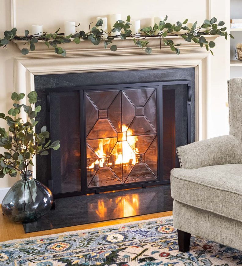 Pare-feu plat en verre trempé Manhattan, petit - noir Plow & Hearth 8642F63168 cheminée