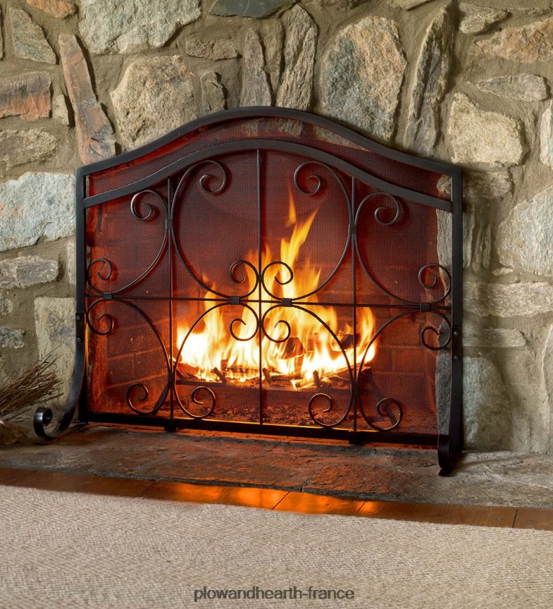 écran de cheminée à garde plate avec crête Plow & Hearth 8642F62875 cheminée