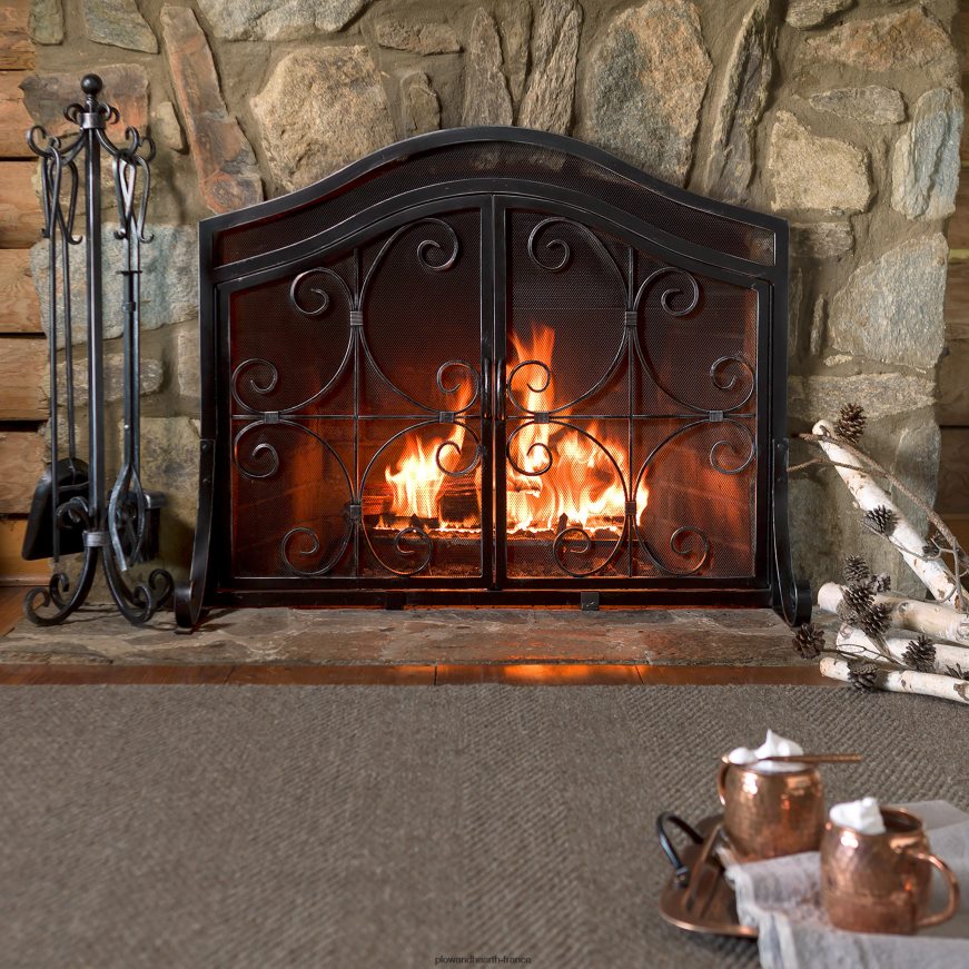 petit écran de cheminée à crête avec portes - cuivre Plow & Hearth 8642F63192 cheminée