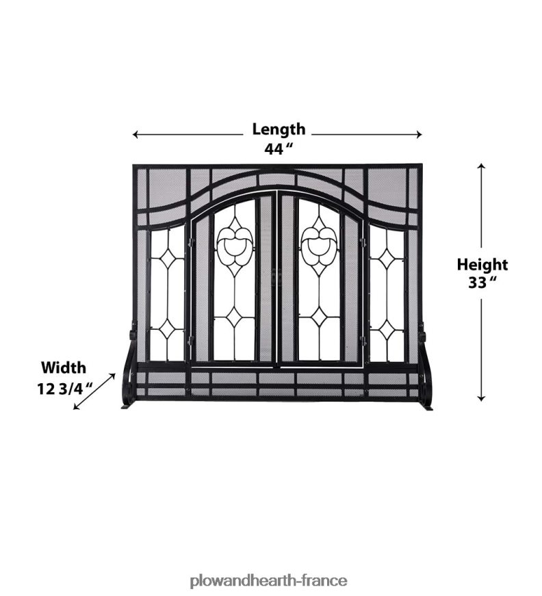 petit écran de cheminée à deux portes avec panneaux floraux en verre - noir Plow & Hearth 8642F62877 cheminée