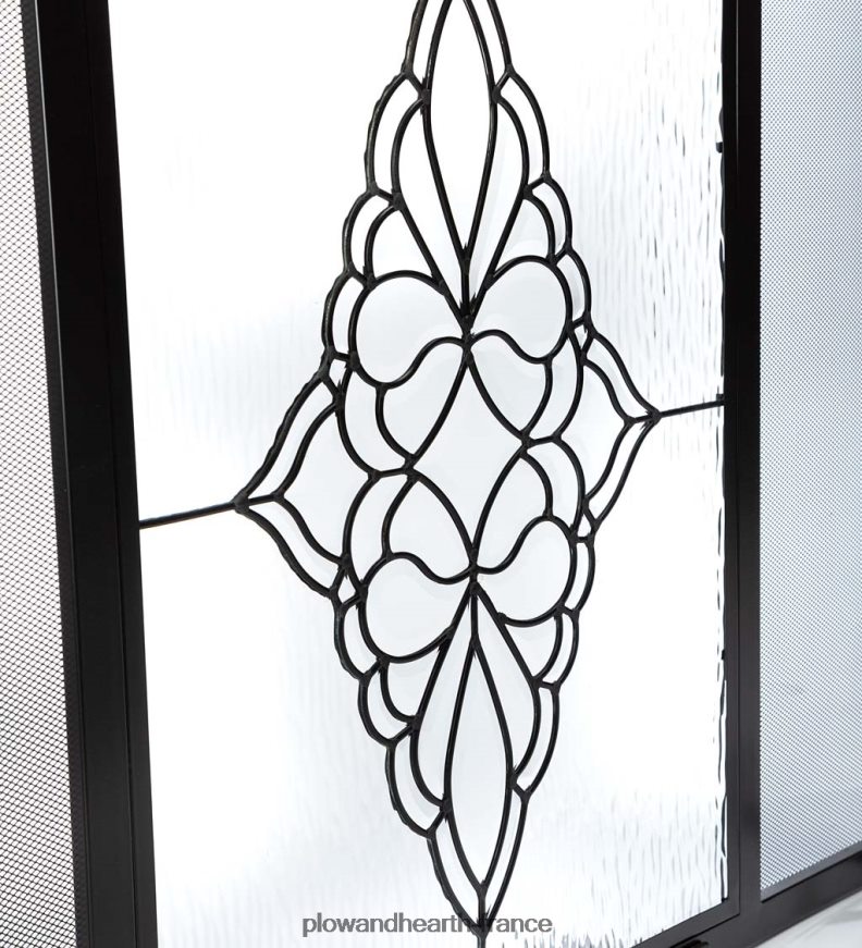 petite rue. Pare-feu à garde plate avec médaillon en verre Charles - noir Plow & Hearth 8642F63154 cheminée