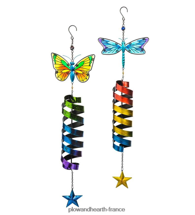 Garden Friends - Tournesols à vent papillon et libellule, ensemble de 2 Plow & Hearth 8642F6318 cour et jardin